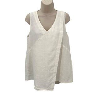 NWOT Flax Womens White 100% Linen Faux Wrap Front Sleeveless V-Neck Tank Top S